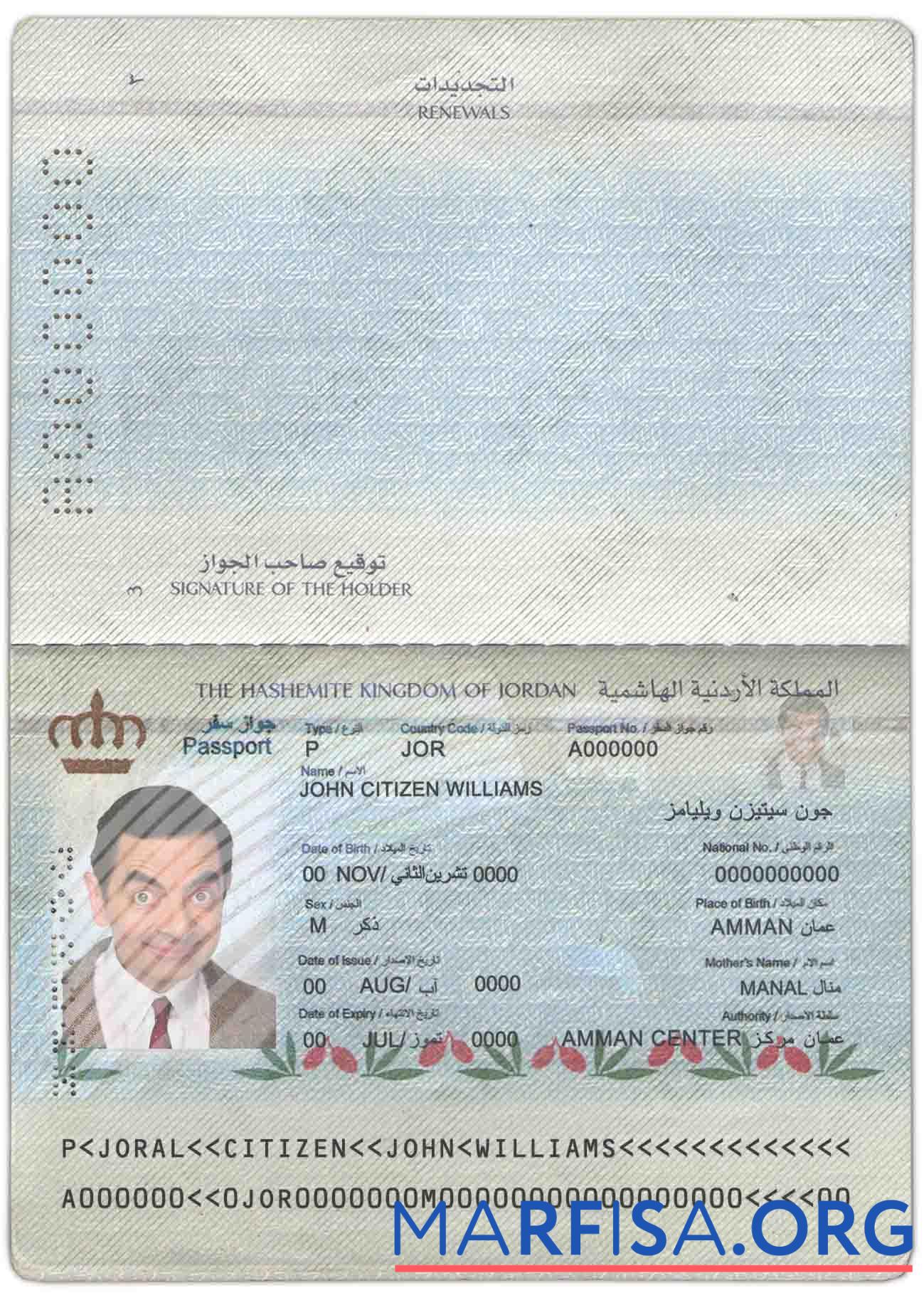 Printable Jordan passport template